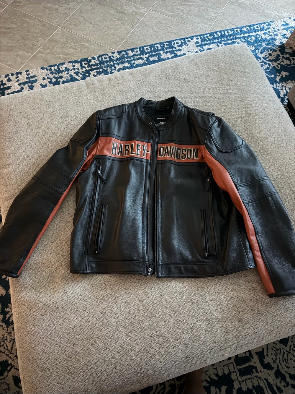 Harley-Davidson Black and Brown Leather Bomber Jacket with Logo